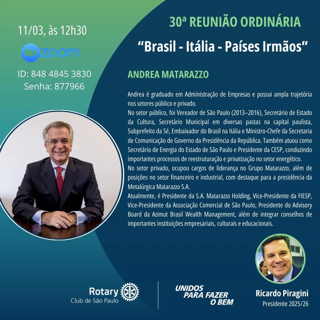 30ª Reunião Ordinária - Rotary Clube de São Paulo